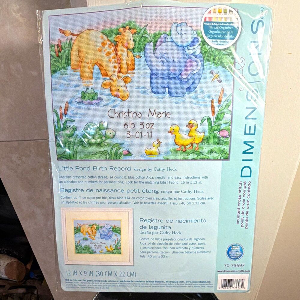 Dimensions Little Pond Birth Record Sampler Cross Stitch Framed Kit 70-73697